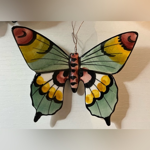 Vintage Anfara Portugal Hand Painted Portugese Ceramic Butterflies Trio Set - Picture 3 of 6